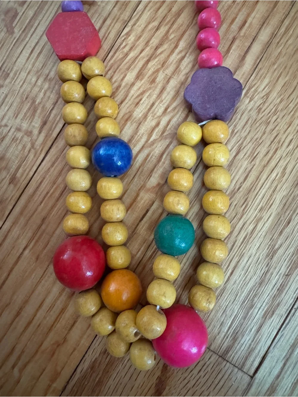 Vintage Colorful Wooden Bead Necklace - Pink & Purple